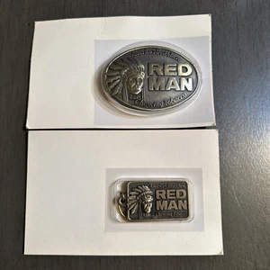 Vintage 1988 America's Best Chew Red Man Chewing Tabacco Belt Buckle & Keychain - Picture 1 of 3