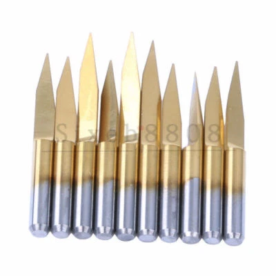 10pcs 20 Degree 0.3mm Titanium Coated Carbide PCB Engraving Bits CNC Router Tool - image 1 of 4