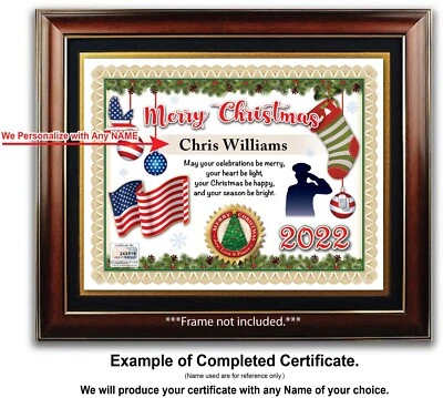 CERTIFICADO DE NAVIDAD PERSONALIZADO - Veterano Militar Ejército Patriota - GRAN REGALO Foto 1 de 2