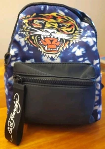 Mini zaino Ed Hardy blu tie dye e accento tigre zip intorno nuovo con etichetta - Foto 1 di 9