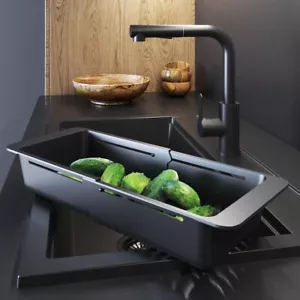 Sieb für Spülbecken, verstellbar, Abtropfsieb aus Kunststoff, Schwarz, 32-46 cm - Bild 1 von 9