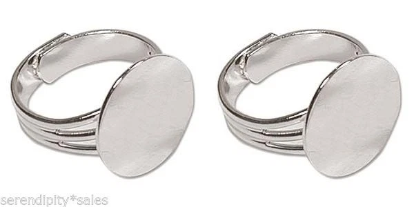 12 PLATEADOS Anillo Ajustable Espacios 16mm Almohadilla para Pegar Hallazgos ~ Bonito + Sólido Foto 1 de 1