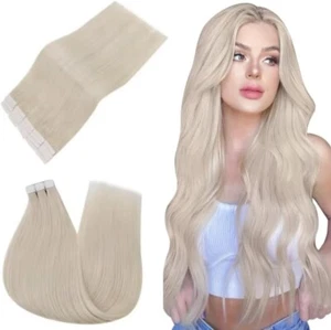 Easyouth Tape in Hair Extensions Human Hair, 20 Inch 50g 20Pcs Platinum Blond - Picture 1 of 6