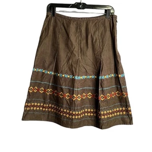 Harold’s Brown Corduroy A Line Embroidered Skirt Size 8 - Picture 1 of 8