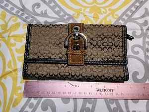 GROßE Vintage Coach Signature C Canvas dreifach faltbare Geldbörse braun Schnalle Wildleder - Bild 1 von 9