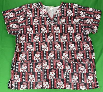 Large Snowman Christmas Tafford Scrub Top - Image 1 of 4