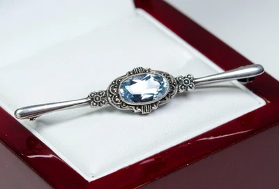 830 Argento - Antico Art Deco Spilla - Blu Spinello - Immagine 1 di 4