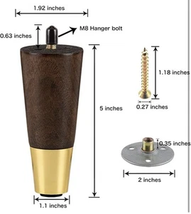 5 Inch Wooden Furniture Legs, Tapered Sofa Legs Set of 4, Mid Century Modern - Picture 1 of 6