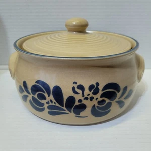 Vtg PFALTZGRAFF Folk Art 2Qt Covered Casserole Dish, Beige & Blue, #315 - 7.75in - Picture 1 of 9