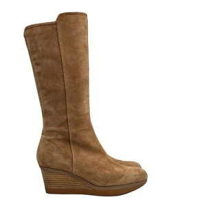 Tsubo Kynlee Wedge Tall Riding Boot SZ 7.5 Womens Mink Brown Suede Knee High Zip - Picture 1 of 12