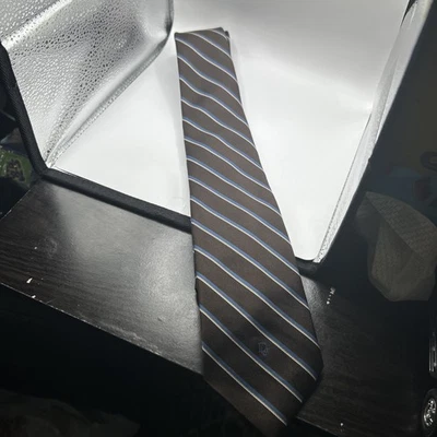 Corbata vintage Christian Dior clásica marrón a rayas París Nueva York Foto 1 de 4