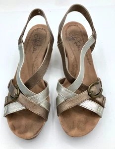 Life Stride NaturalWedge Sandals Woman's 6M Cork Like Heel Platinum/Chrome Shoes - Picture 1 of 8
