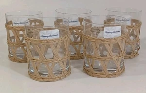 Set Of 5 Small Tommy Bahama Party Drinking Glasses Summer Wicker Rattan - Picture 1 of 1