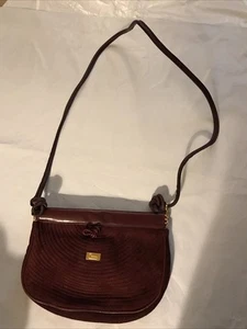 Vintage Lancel Paris Bordeaux Red Perforated Suede/Leather Shoulder Bag - Picture 1 of 4
