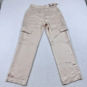 Simkhai Pants Womens 4 Beige Cropped Trousers Satin Finish Mid Rise Belted Waist - Picture 1 of 11