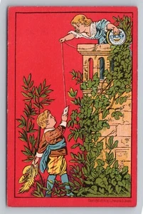 1878 Clark's ONT Spool Cotton Thread Trade Card Pocket Calendar Boy Girl Secret - Picture 1 of 2