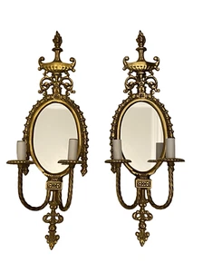 Pair of Victorian Candle Sconces Wall Candelabra Solid Brass - Picture 1 of 9
