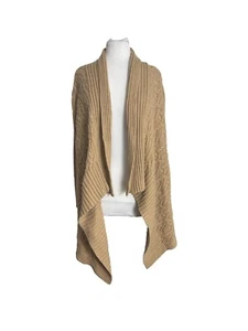 Chicos Womens Size 2 Large Tan Open Front Cardigan Fountain Cable Knit Draped - Picture 1 of 6