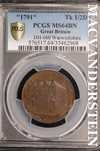 Great Britain: "1791" DH-160 Warwickshire Token - PCGS MS64BN #SLA384 - Picture 1 of 2