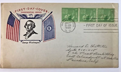 FDC Presidential Series George Washington FDC Washington DC Jan 27 1939 1 Cent - Image 1 of 4