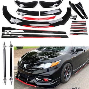 For Honda Civic Front Rear Bumper Spoiler Body Kit Splitter Side Skirt Glossy - Picture 1 of 23