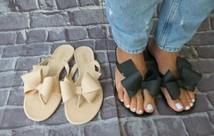 Jelly Sandal "SMYRNA" Women's Flat Flip Flop Slip On Thong w/Big Bow by Ann More - Picture 1 of 9
