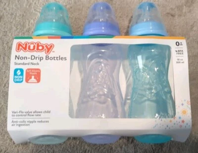 Nûby Non Drip 10 oz Standard Neck Bottles  3 count  BPA Free. BRAND NEW - Image 1 of 4