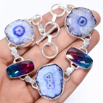 Brazalete de plata 925 de cuarzo solar bio turmalina joyería de moda 6,5-8" ARB-1055 Foto 1 de 3