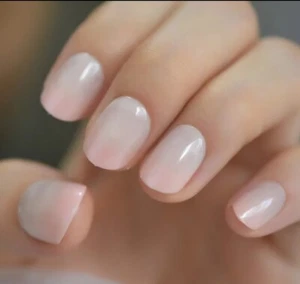 24 Short Nude natural Press on nails set with glue pink ombre skin tone oval - Picture 1 of 7