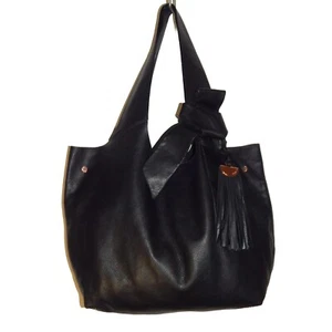 Mimco Large Black Slouchy Tote Shoulder Bag With Knot Detail And Tassel Like New - Picture 1 of 16