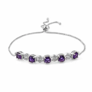 Natural Amethyst, Zircon Bolo Bracelet in Platinum Over S. Silver 3.50 ctw - Picture 1 of 4