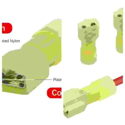 Yellow Nylon Spade Female Fully Insulated Connectors Terminal 12-10AWG - Image 1 of 4