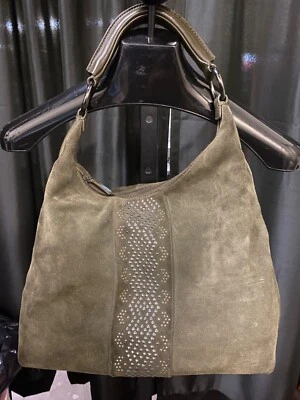 VIA SPIGA Gamuza Cuero Bolso de Hombro Hobo Cartera Cierre con Cremallera Verde Oliva Foto 1 de 4