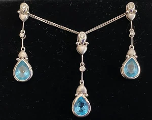 18ct Gold Natural Diamond Necklace Chain Pendant Earrings Set 18k 18 Carat Topaz - Picture 1 of 10