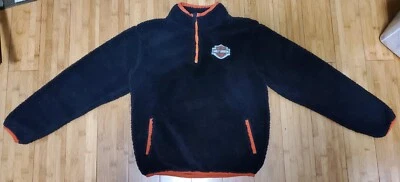 Harley Davidson Fleece 1/4 Zip Winter Pullover Jacket Girls Kid 12-14 Black Logo - Image 1 of 4