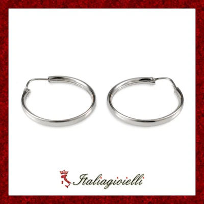 Armoniosi Orecchini a Cerchio in Argento 925 Rodiato Oro Bianco - Immagine 1 di 4