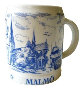 Vint~Malmo~BYGDO~Porzellan~CERAMIC~Scandinavian~BEER STEIN~Mug~BLUE & WHITE~EC - Picture 1 of 10