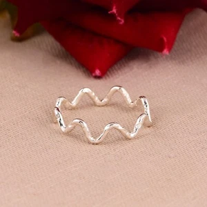 Hammered Wave Band 925 Sterling Silver Rings Handmade Simple Band Rings Jewelry - Picture 1 of 5