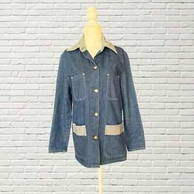 Винтажный 70-х джинсовой ткани Chore пальто двухцветный джинсовой ткани карманы хиппи богемное - Изображение 1 из 4