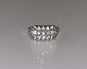 Unique 14K Yellow Gold Round Diamond 3 Rows Cluster Dome Statement Band Ring Vtg - Picture 1 of 11