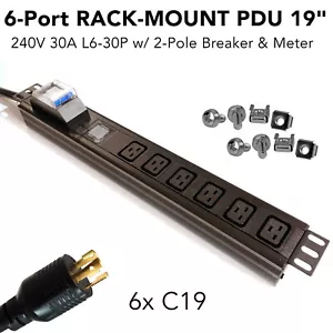 1.5U 19" Rack Server PDU 7500W 240V 30A L6-30P with 6x C19 2-Pole Breaker Mining - Picture 1 of 7