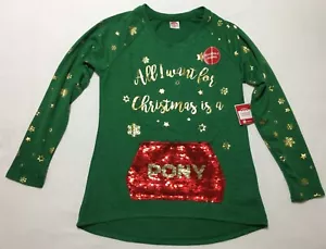 Girls All I Want For Christmas Is A Pony/Unicorn Holiday Shirt Size XL (14-16) - Picture 1 of 11