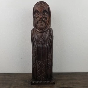 Vintage Hand Carved Wood Catholic Monk Wine Liquor Bottle Box Case Holder Spain - Picture 1 of 24