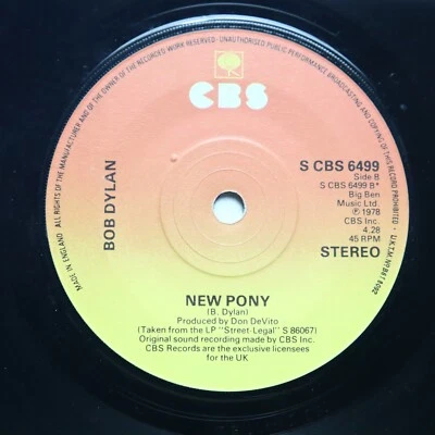 BOB DYLAN - NEW PONY / BABY STOP CRYING - ROCK 45 *UK IMPORT* - Image 1 of 2