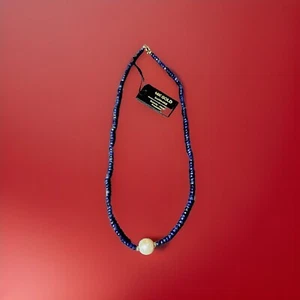 14k Gold Filled Blue Sapphire Necklace With Freshwater Pearl NWT - Picture 1 of 9