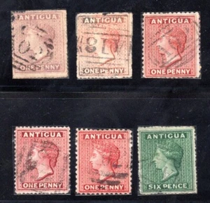 ANTIGUA 1860-1872 SIX QUEEN VICTORIA STAMPS VARIOUS PERFS - Picture 1 of 1