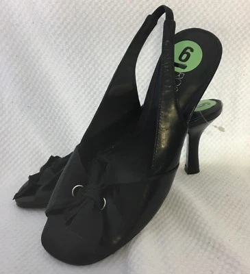 Sapatos AEROSSÓIS Slingbacks PRETO 3" Salto Gatinho Fita Laço Biqueira Aberta 6 M - Imagem 1 de 4