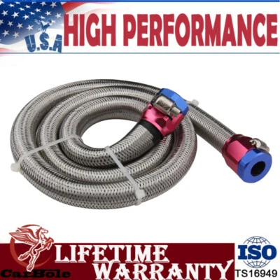 3Ft 6AN 3/8” Fuel Line Hose Braided Stainless Steel W/2pcs AN6 Hose Fitting Kit - Image 1 of 4