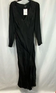 NWT Bardot Womens Black Satin V-Neck Long Sleeve Side Slit Maxi Dress Size 6 - Picture 1 of 6