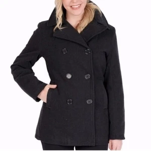 Mademoiselle Jacadi sz M black notched collar double breasted 80% wool pea coat - Picture 1 of 16